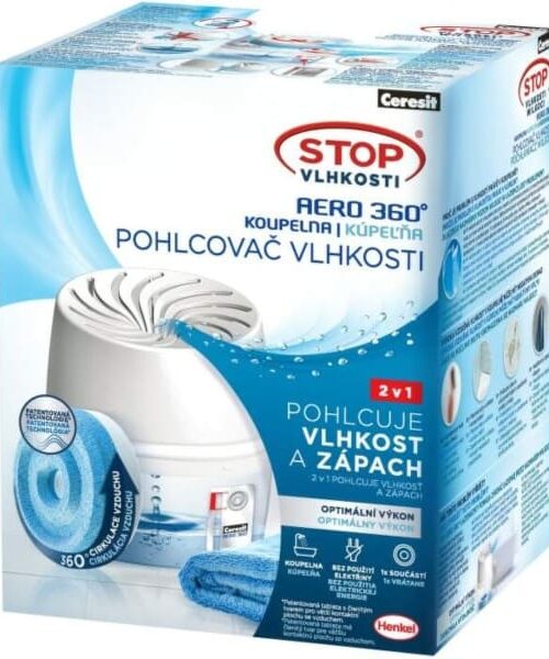 Ceresit Stop vlhkosti AERO 360° kúpeľňa ponúka efektívne riešenie na kontrolu vlhkosti, ktorá vzniká pri sprchovaní, kúpaní a umývaní, odparovaním sa vody do ovzdušia.