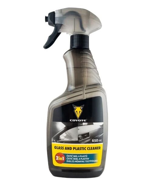 COYOTE Čistič skiel a plastov je jedinečný výrobok, ktorým jednoducho a perfektne vyčistíte nielen sklá, ale aj vnútorné a vonkajšie plasty vášho automobilu. Špeciálne je vyvinutý na čistenie všetkých sklenených plôch automobilu, polykarbonátových svetiel, palubných dosiek a všetkých vnútorných plastov. Vhodný je pre mäkké aj tvrdé plasty.