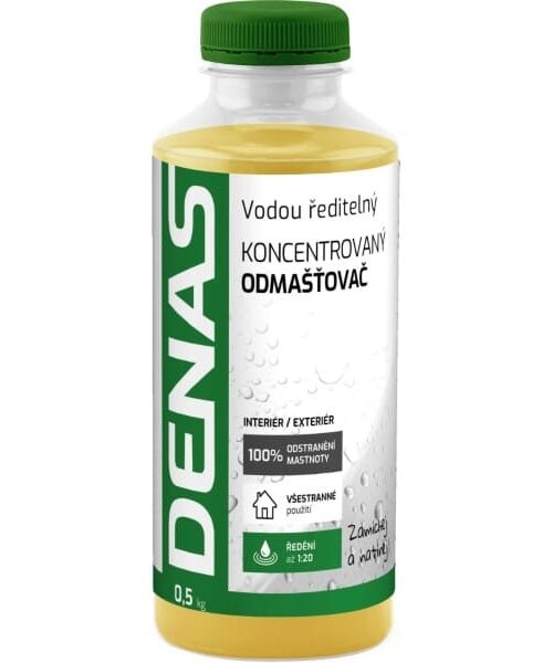 Denas odmasťovač je koncentrovaný, nepenivý prípravok riediteľný vodou, navrhnutý na čistenie a odmasťovanie stredne znečistených povrchov z ocele, liatiny, nerezu, hliníka, skla a plastov.