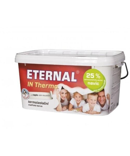 Eternal IN Thermo je špeciálna interiérová farba s termoizolačnými vlastnosťami. Obsahuje duté sklenené mikroguličky, ktoré odrážajú teplo späť do miestnosti, čím znižujú tepelné straty a zlepšujú tepelný komfort.
