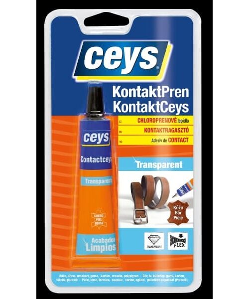 Ceys Kontaktpren transparent je viacúčelové kontaktné lepidlo, ktoré je po zaschnutí priehľadné.