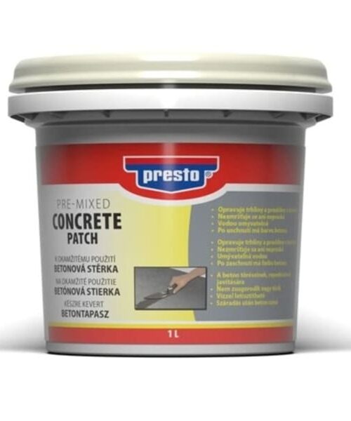 Presto concrete patch je opravná betónová stierka - špeciálna zmes určená na opravy povrchov z betónu.