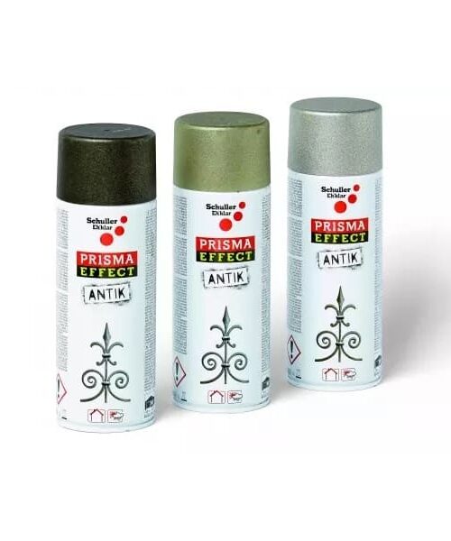 Prisma Effect Antik je sprej s dekoračným efektom (vzhľad otryskaného kovu), podobne ako u pieskovaného železa, kovu, dreva a plastov.