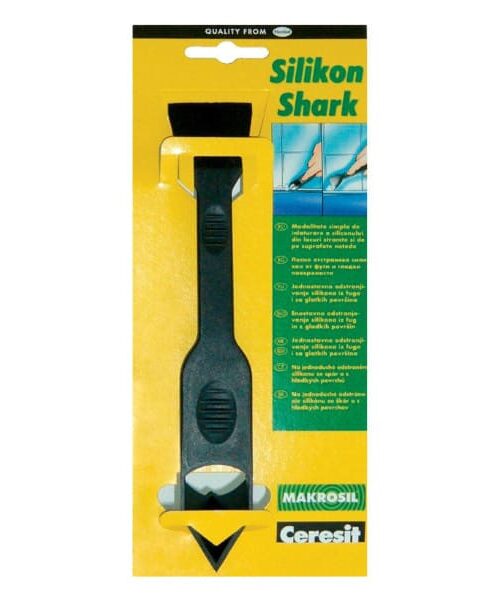 Škrabka na silikón Shark je škrabka na jednoduché odstránenie silikónu zo špár a z hladkých povrchov. Silikón prepichnite hrotom na konci odstraňovača silikónu. Ťahaním alebo tlačením silikón odstránite. Pomocou špachtľovej časti silikón jednoducho odstránite aj z hladkých povrchov bez rizika ich poškriabania alebo poškodenia.