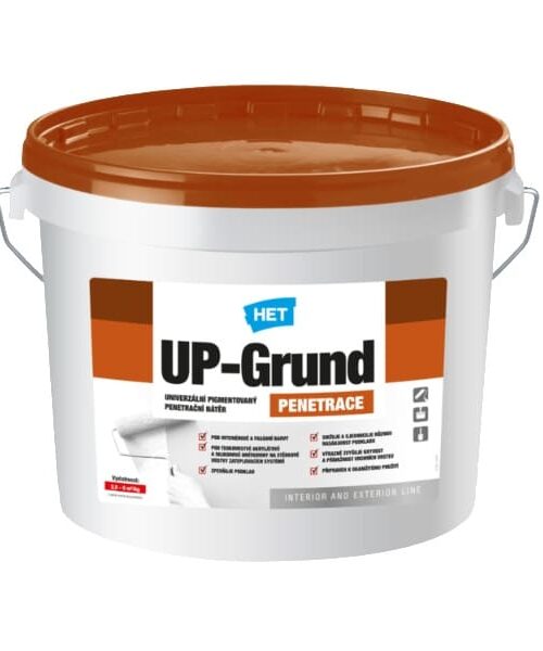 HET UP- Grund penetračný náter na úpravu podkladu pod akrylátové a silikónové interiérové a fasádne farby. Používa sa pred aplikáciou farieb.